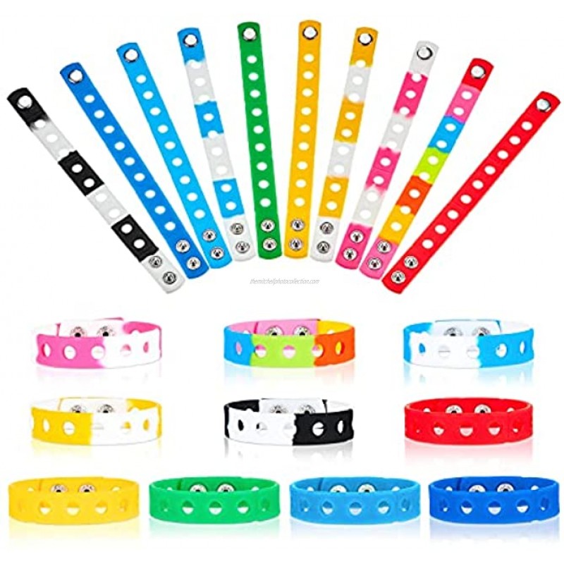 20 Pieces Silicone Charm Bracelet in 8.3 Inch Adjustable Kids Silicone Bracelets Colorful Wristband Bracelet for Kids Party Present Most Shoe Charms No Charms Included