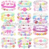 PinkSeep Beaded Bracelets for Kids- 12 Pack 36 PC Little Girl Plastic Bracelets Flower Butterfly Pink Bracelet Party Favor