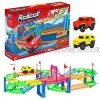 Tompig Race Track Set 92pcs Stem Toys Activities for Kids Race Car Track Set,Flexible Train Tracks with 1 Electric Cars Vehicle,More Than 100 Track Shapes,Best Gift for Toddlers Boys and Girls